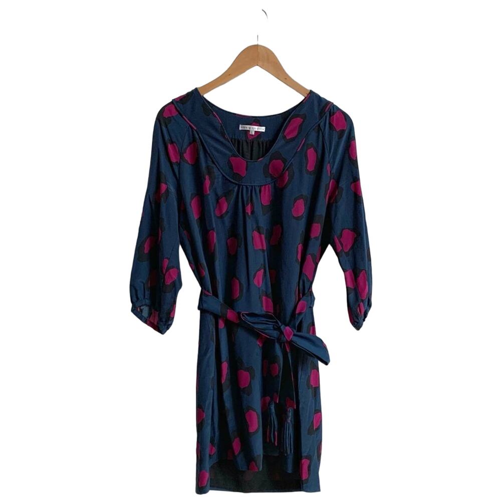 Annie Griffin navy and pink leopard print shift dress, L